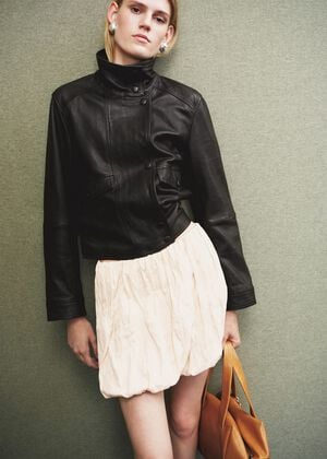 High-neck leather jacket