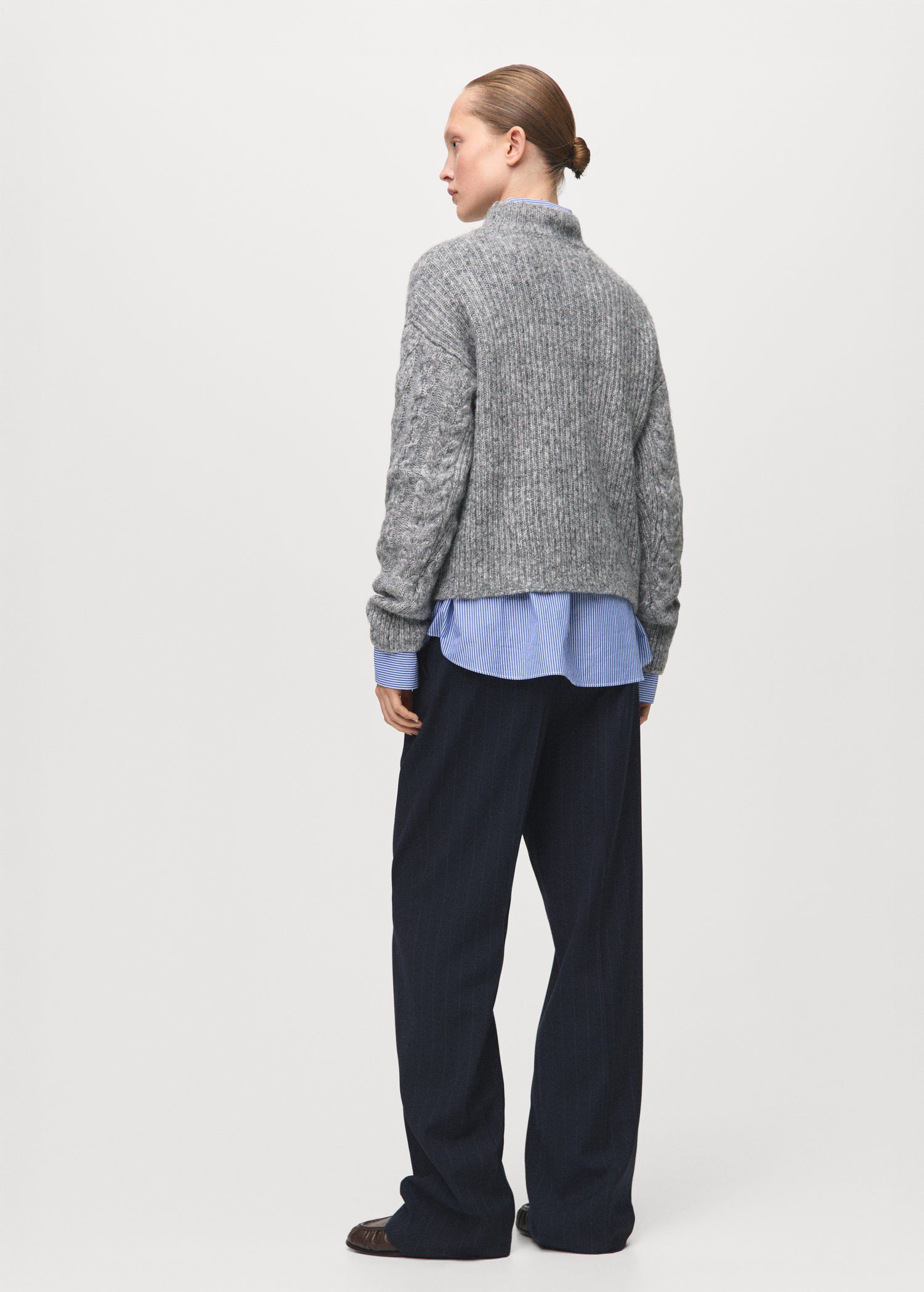 Braided sweater with perkins neck