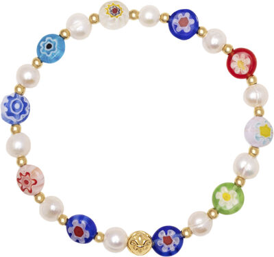 Men's Pearl Bracelet with Assorted Glass Beads