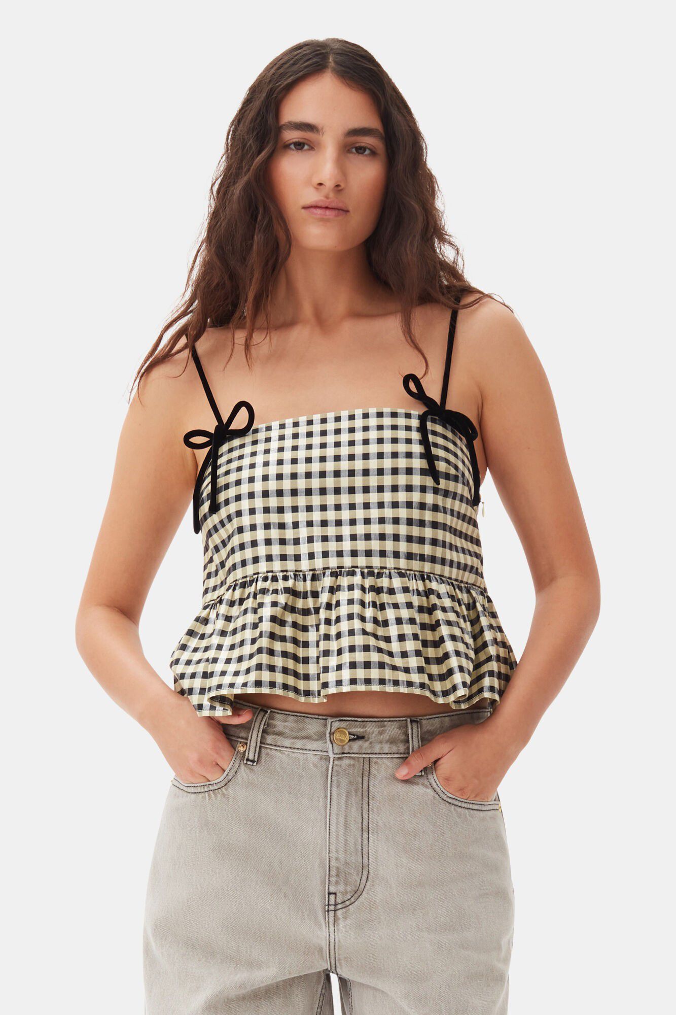 Shiny Check Jacquard Top