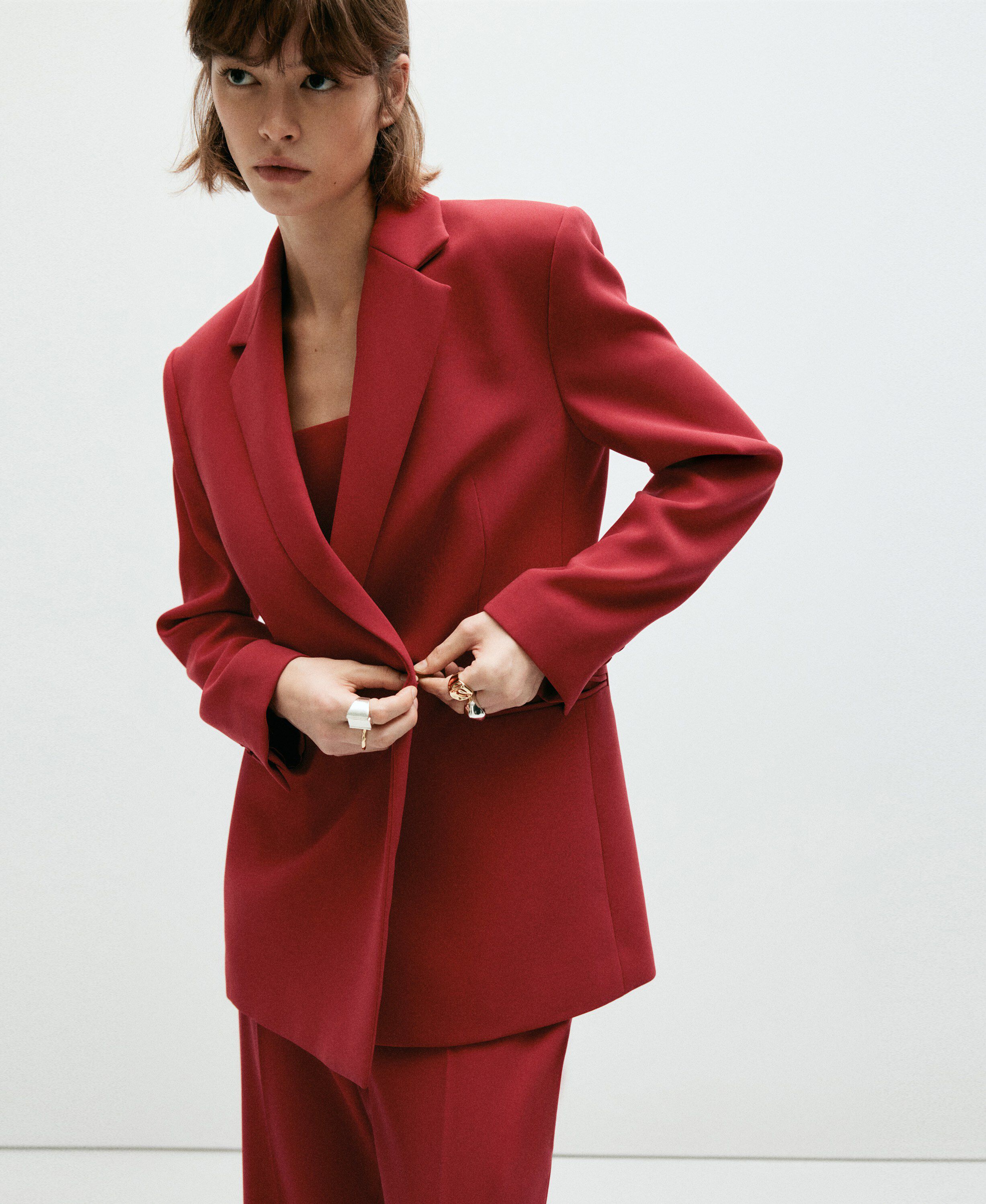 Double-breasted belted suit blazer