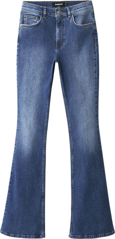 Sustainable high-waisted straight jeans with a flared hem in washed de