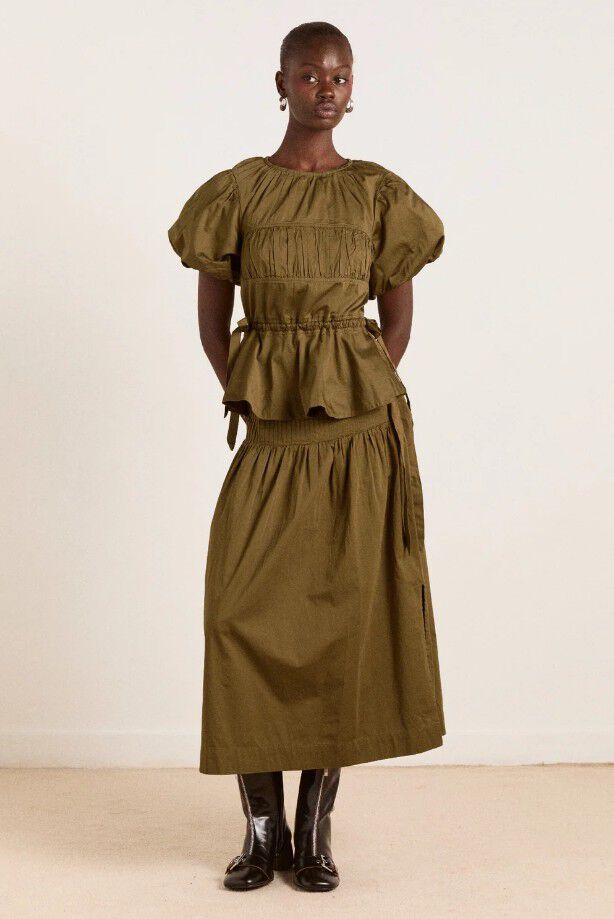 HADLEY BLOUSE - OLIVE SATIN