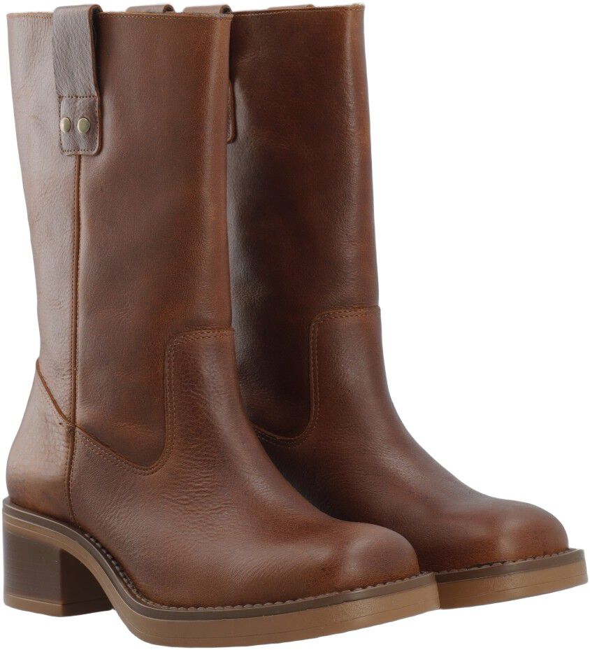 BIAMARY Mid Pull On Boot Pull Up Leather