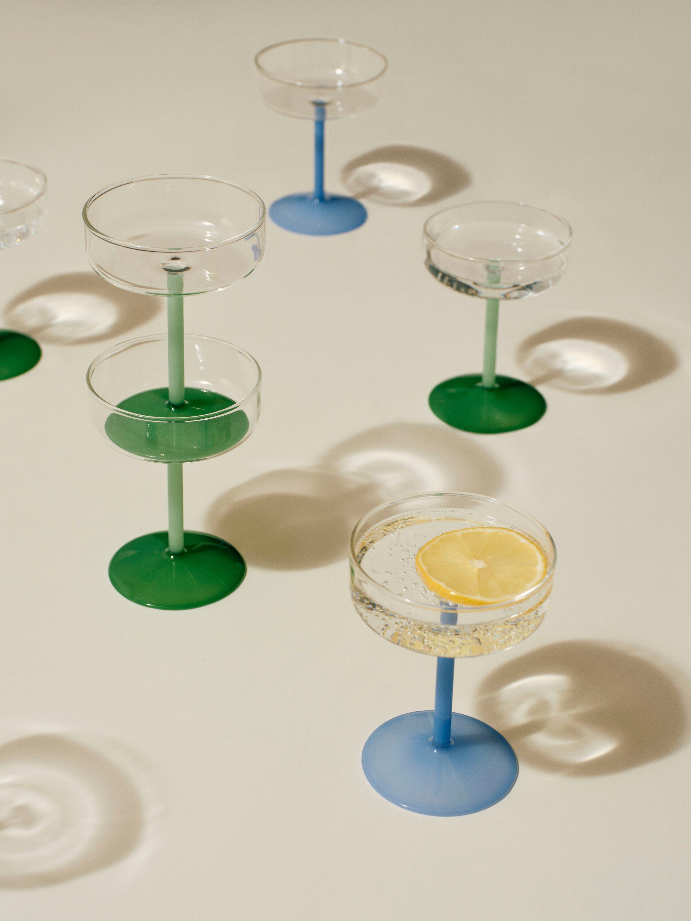 Tint Coupe Glass-Set of 2-Clear and jade light blue