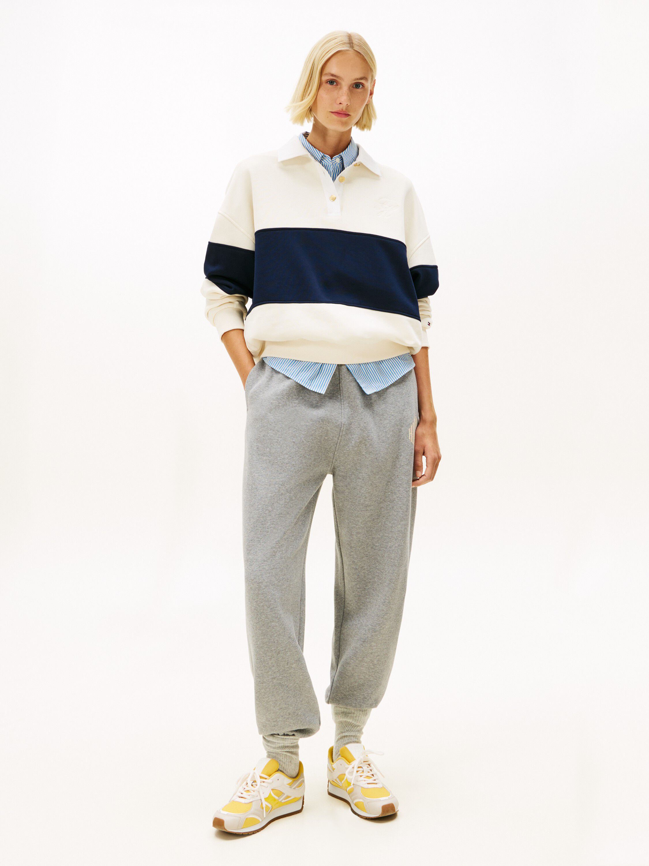 Gold-Tone Button Relaxed Rugby Sweatshirt