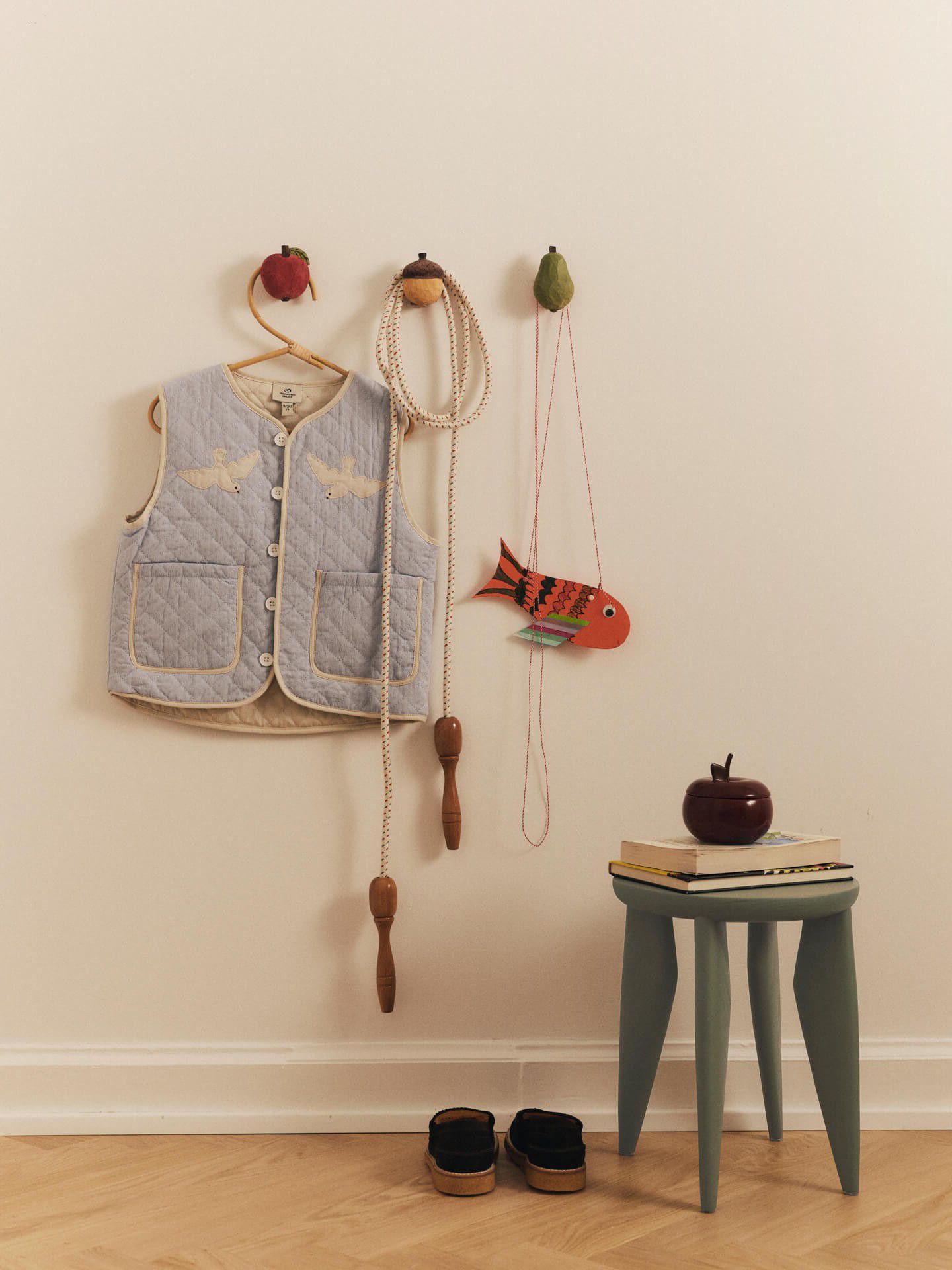 Apple Hand-carved Hook - Poppy Red