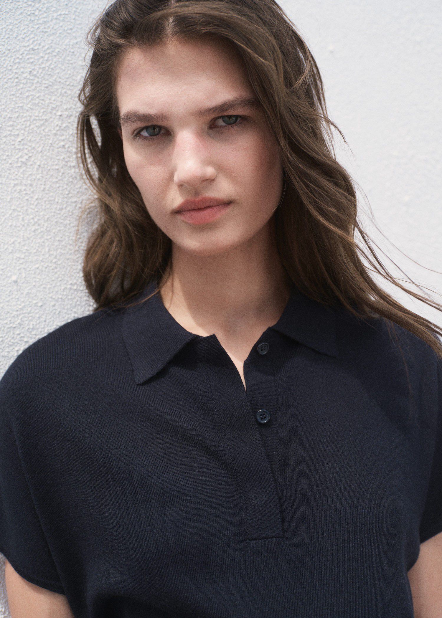 Short-sleeved polo-neck sweater