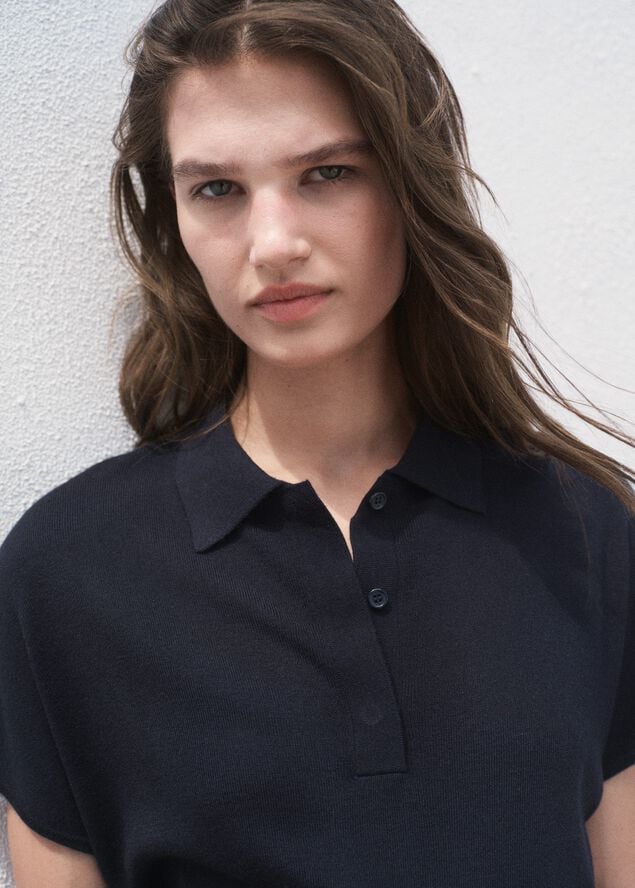 Short-sleeved polo-neck sweater