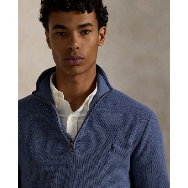 Mesh-Knit Cotton Quarter-Zip Sweater