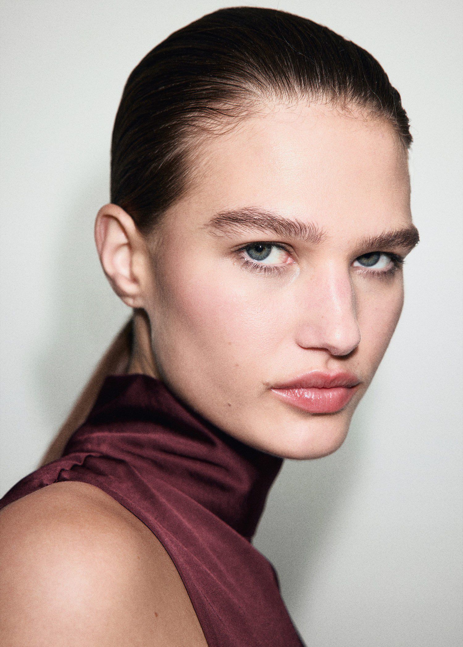 High collar satin blouse