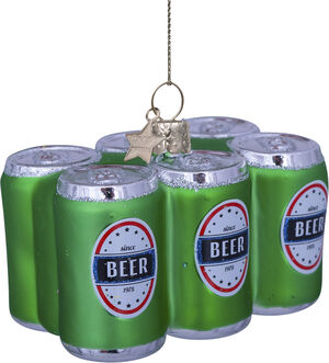 Ornament glass green 6 pack beer H6cm