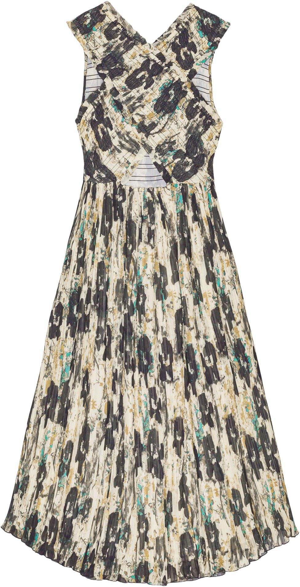 Printed Pleats Smock Midi Straps Dr