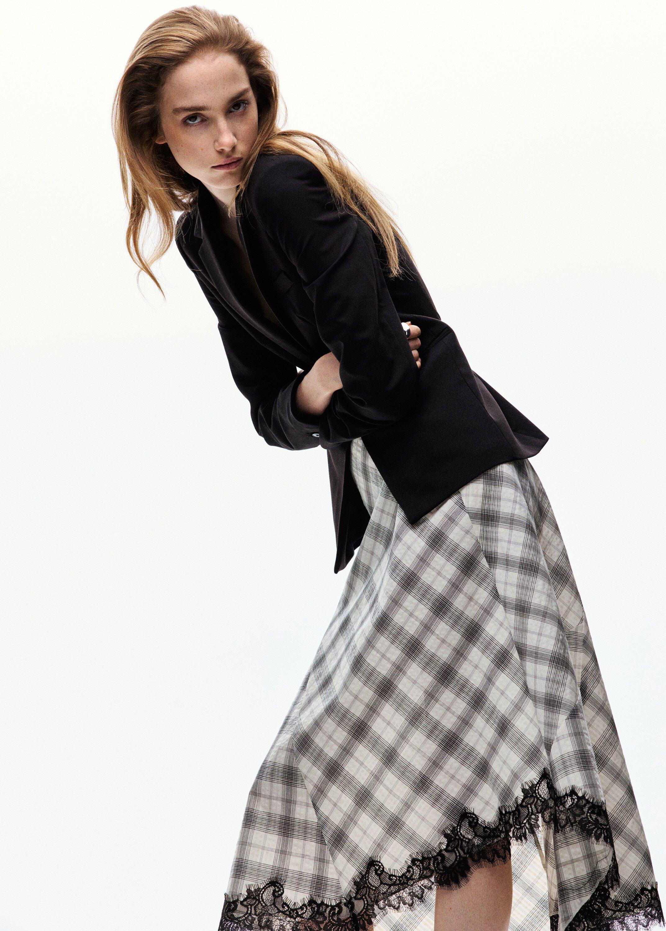 Fluid midi checked skirt