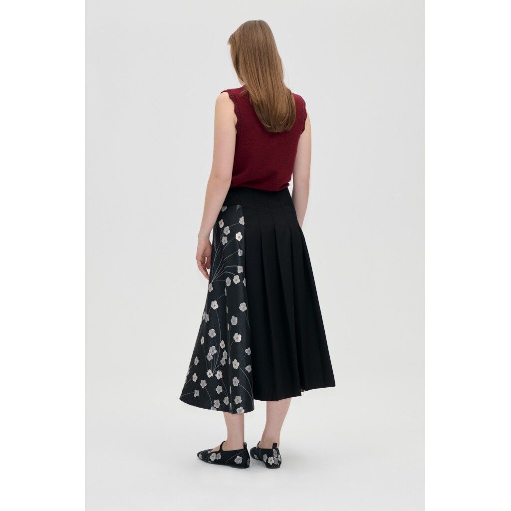 1499 Glitter Jacquard / Twill Mix, Hybrid Pleated Midi Skirt