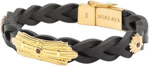Braided Leather Bracelet with Gold Plated Sterling Silver De