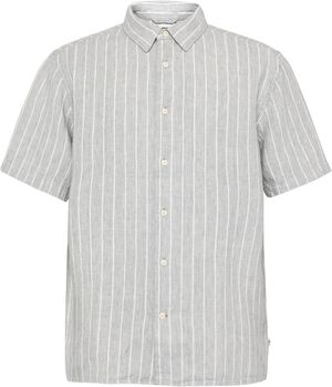 Relaxed linen stripe short sleeve shirt