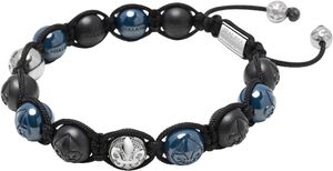 Men's Beaded Bracelet with Matte Black, Blue Ceramic & Silve