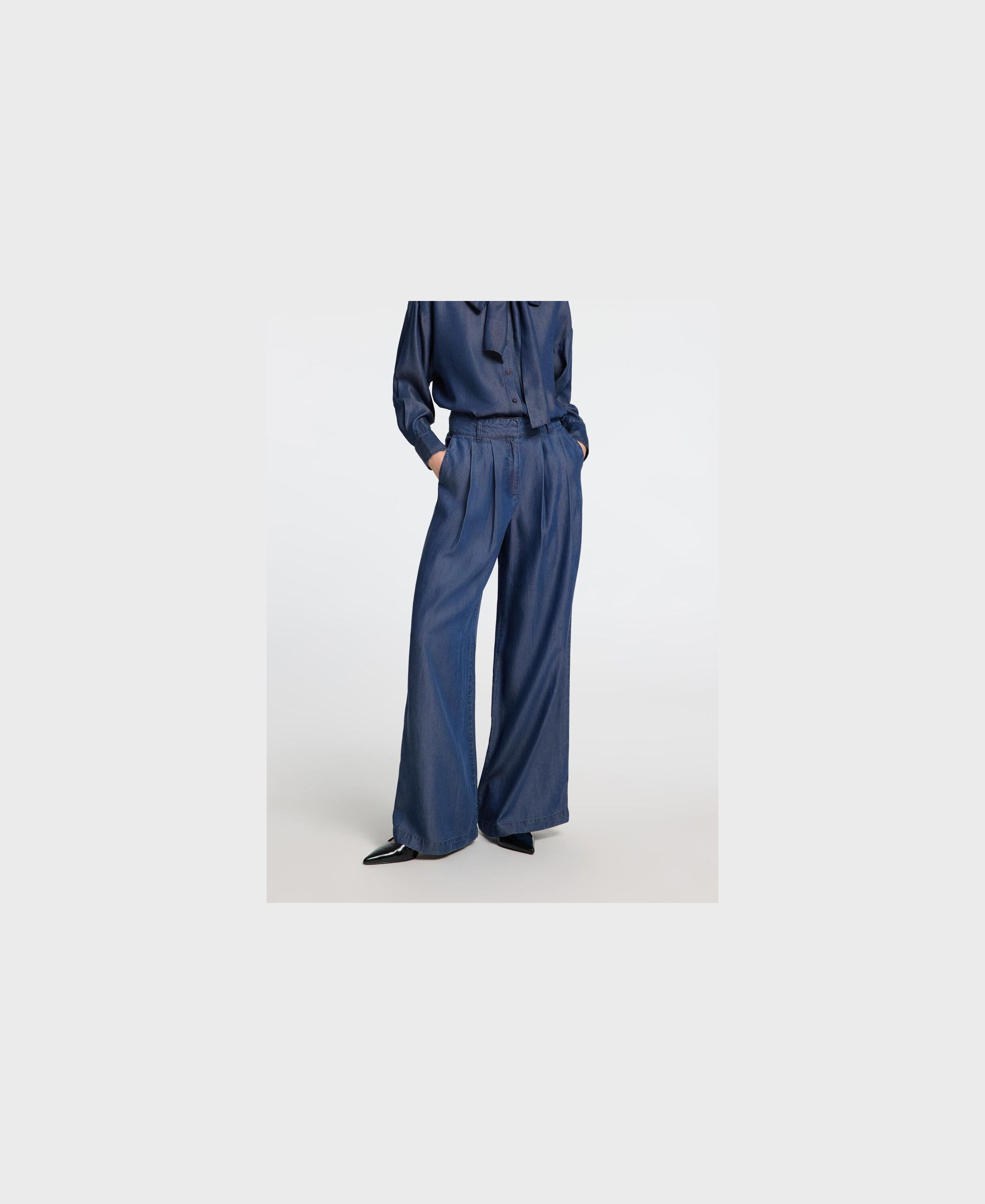 SLFJANNA HW PLEATED CHAMBRAY PANT B