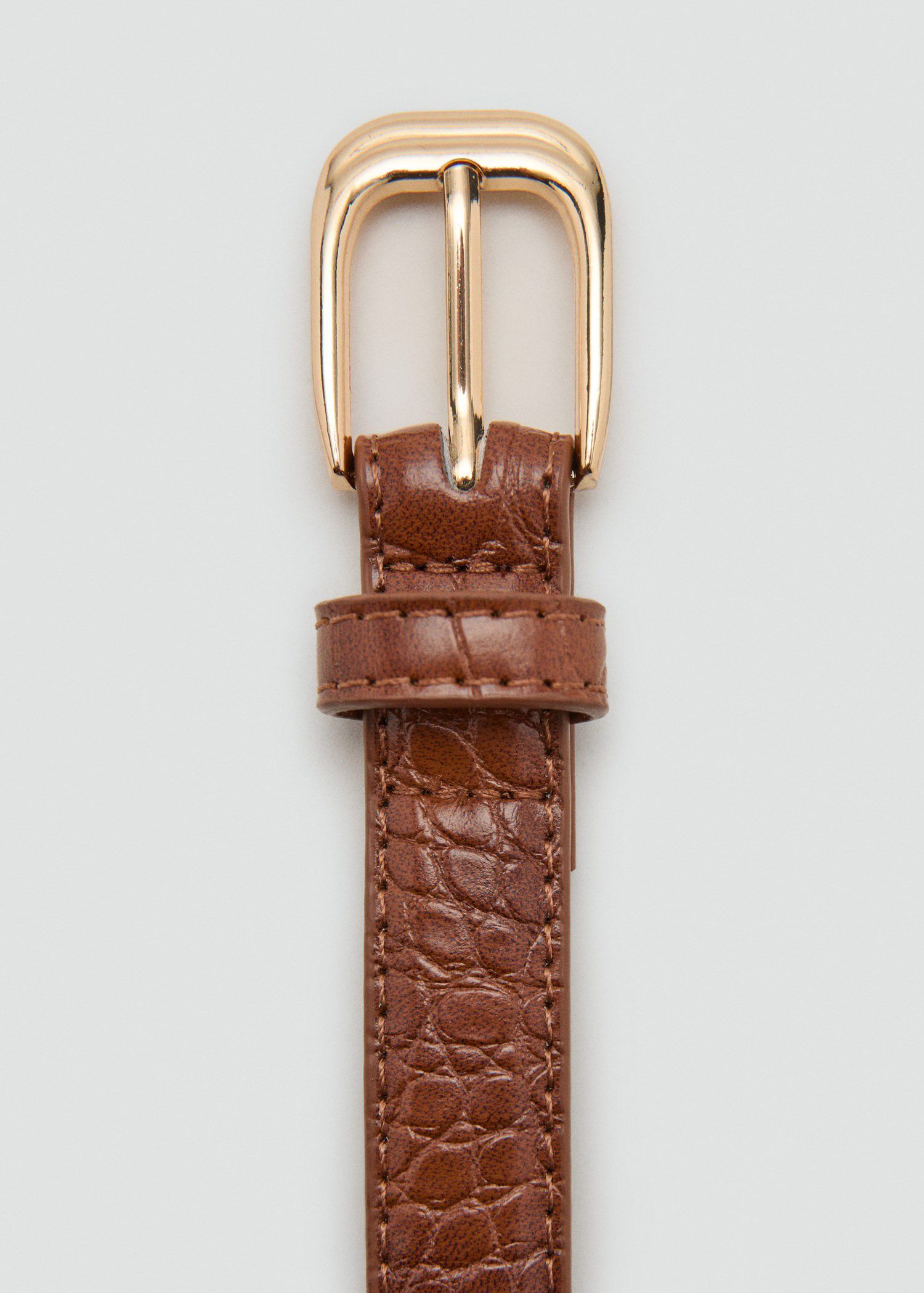 Thin faux crocodile leather belt
