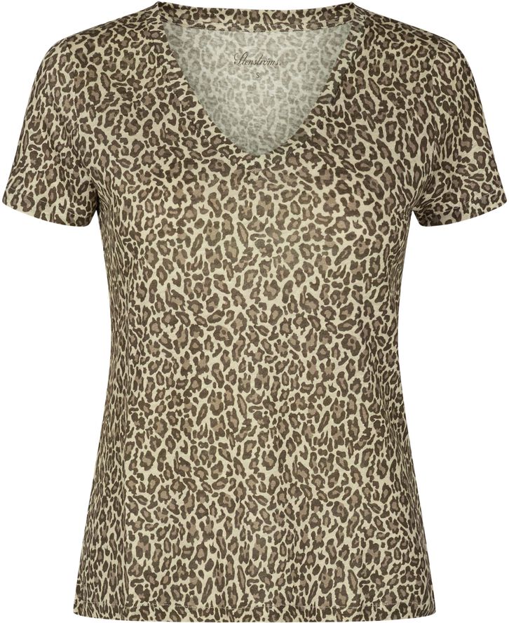 Brown Leopard Patterned Linen T-shirt