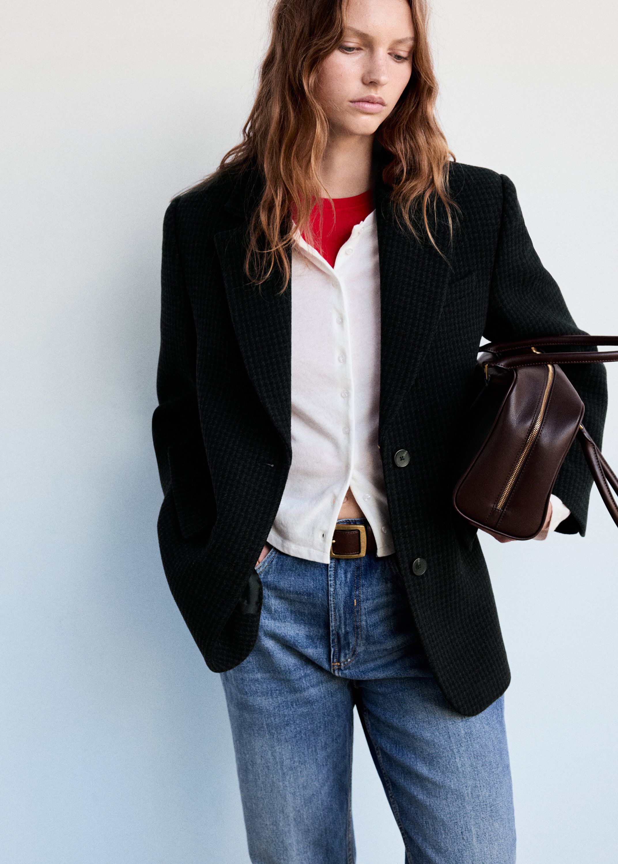 Straight houndstooth blazer