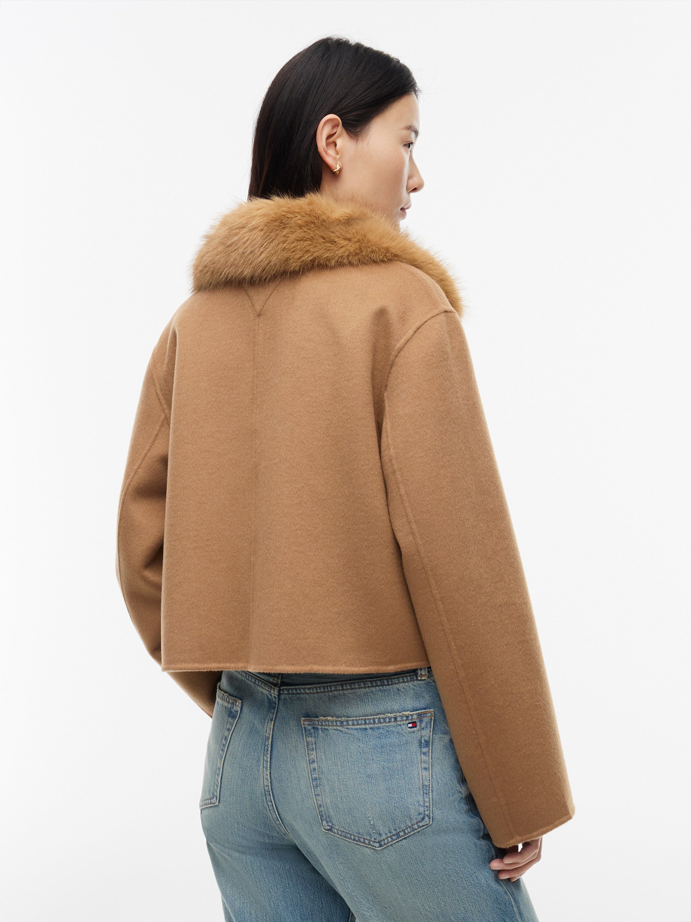 Faux Fur Collar Wool Blend Jacket