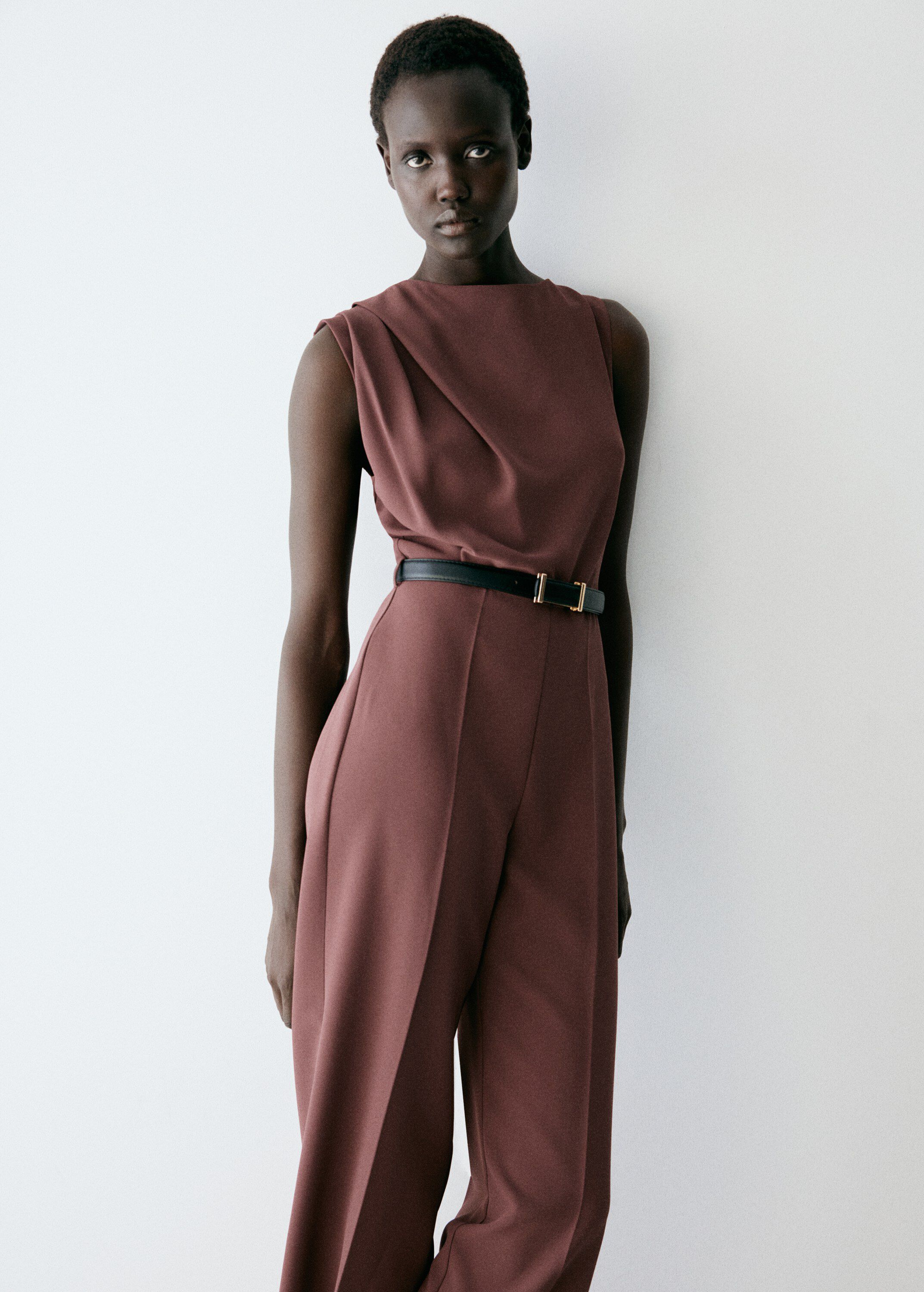 Straight-fit jumpsuit with belt