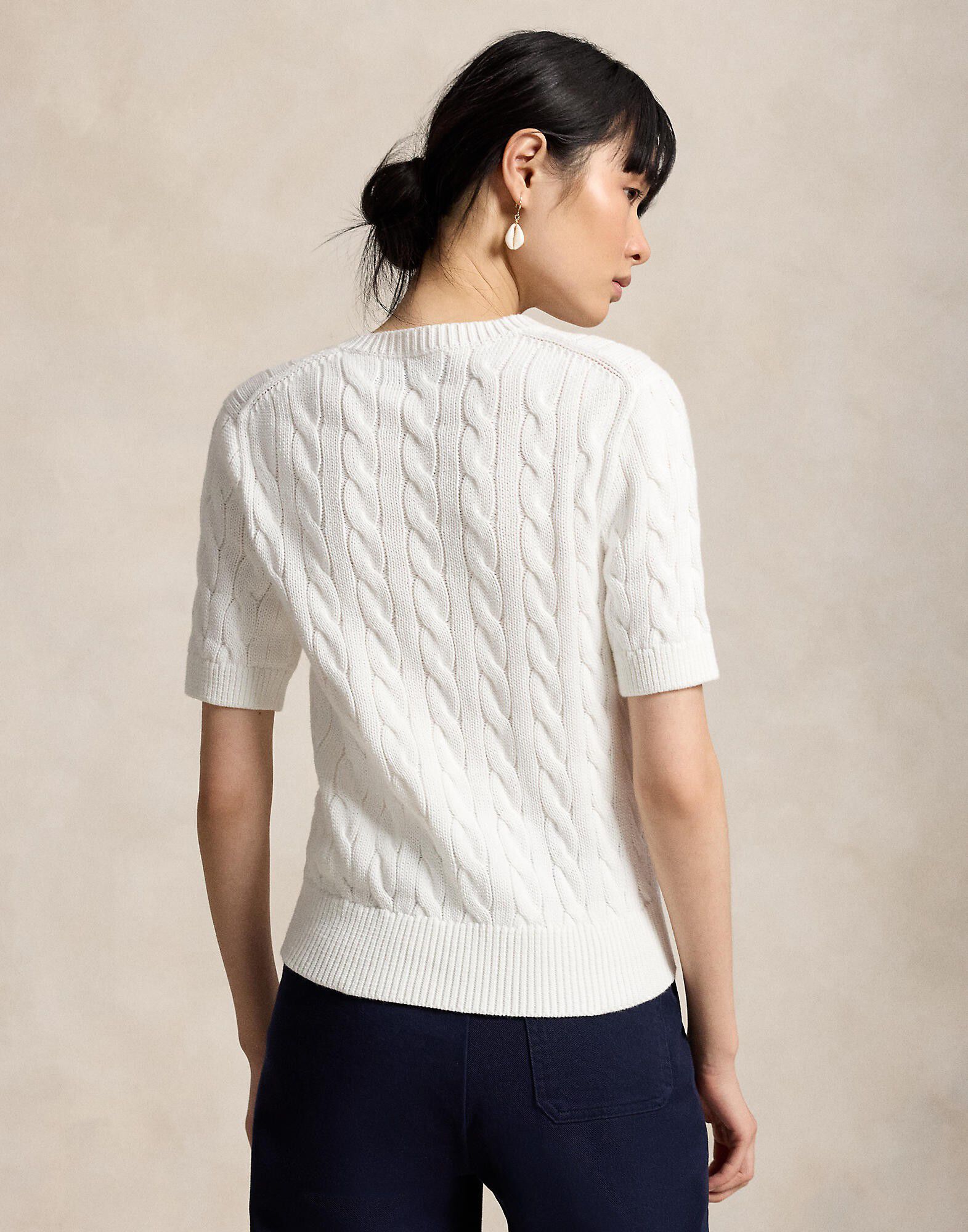 Cable-Knit Cotton Short-Sleeve Cardigan
