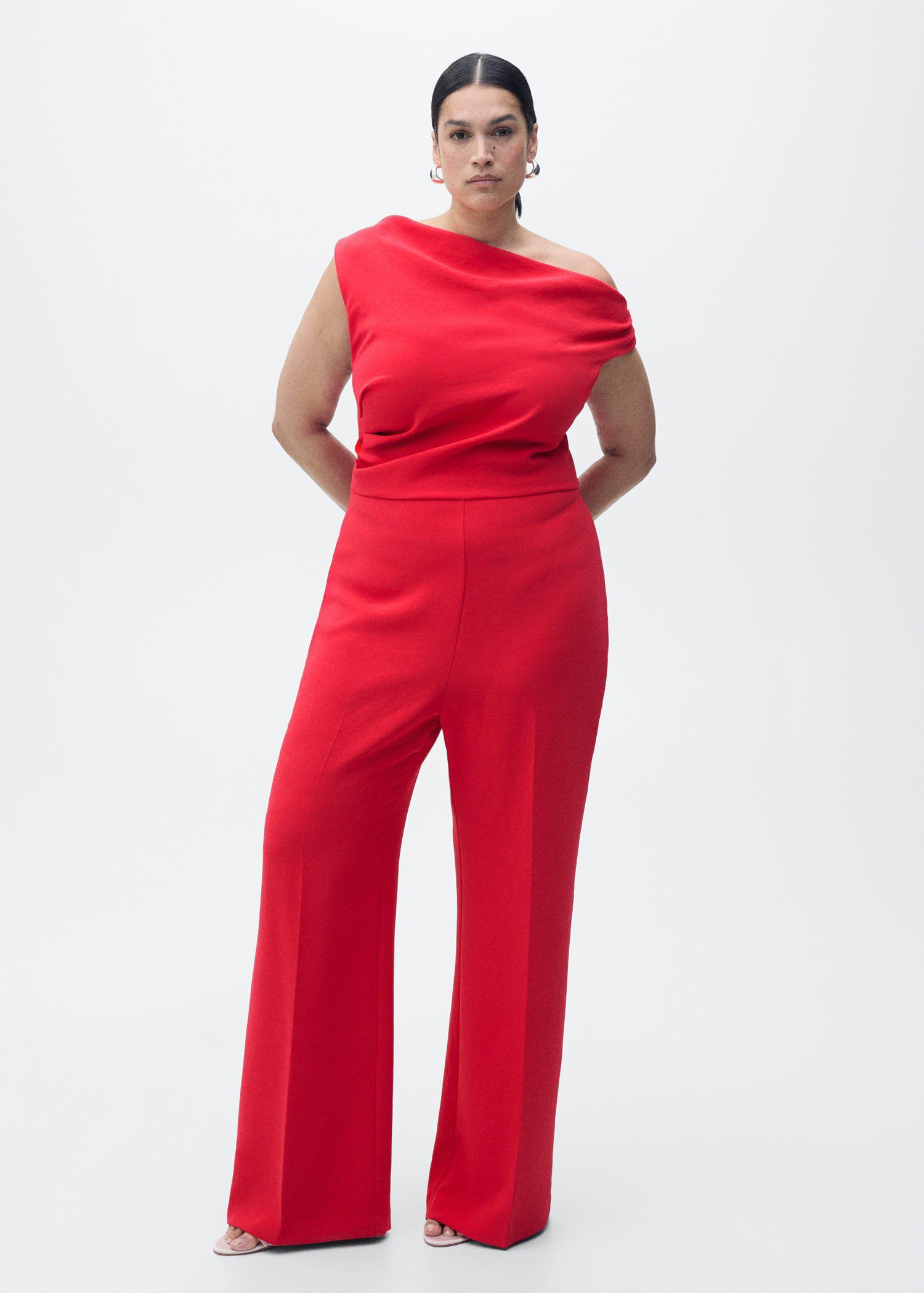 Long asymmetrical draped jumpsuit