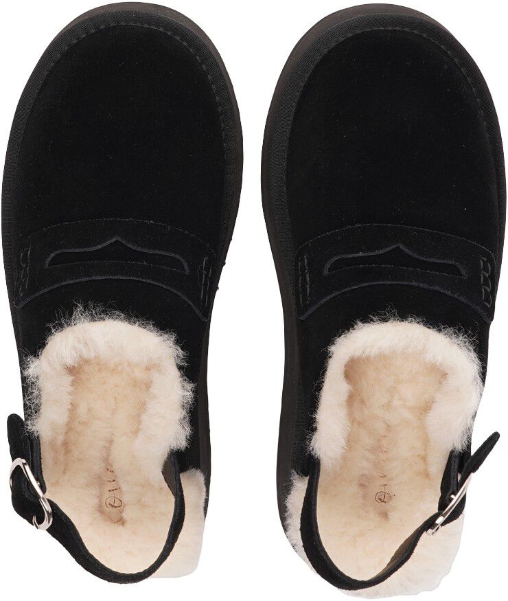 SIPLE - SUEDE MULES WITH HEEL STRAP AND SHEARLING