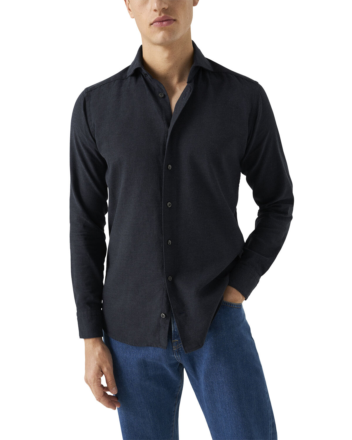 Slim Fit Navy Blue Flannel Shirt