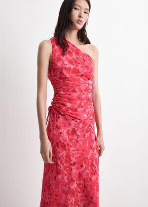 Asymmetrical floral-print dress