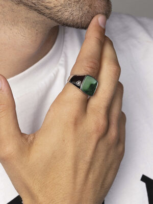 Men's Silver Signet Ring with African Turquoise