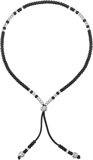 Black Beaded String Bracelet in Silver