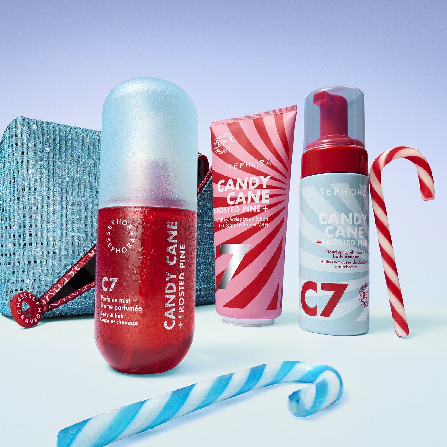 Candy Cane + Frosted Pine Bath Set - Set med kroppsv&aring;rd