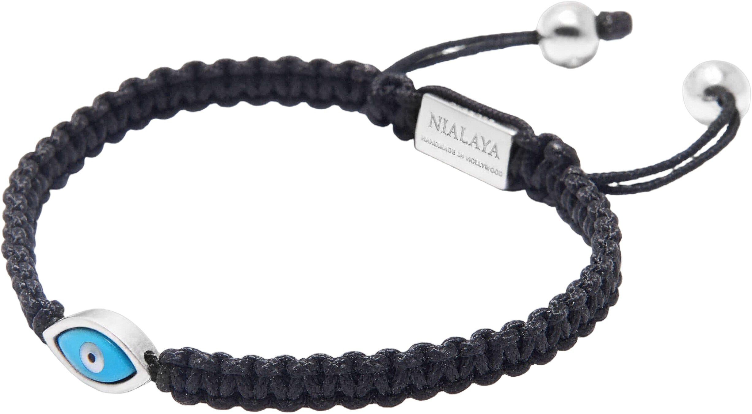 Men's Black String Bracelet with Silver Evil Eye