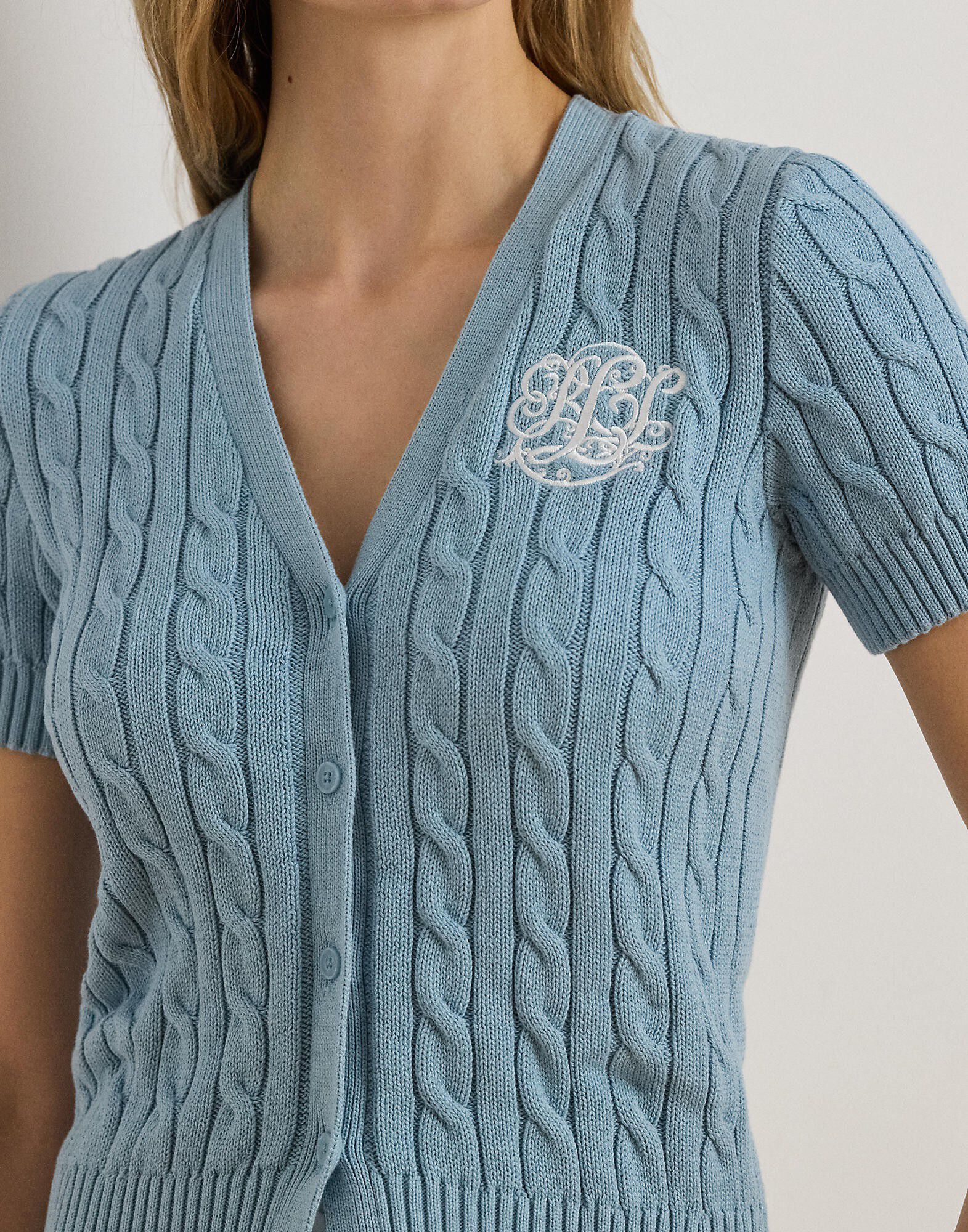 Cable-Knit Cotton Short-Sleeve Cardigan