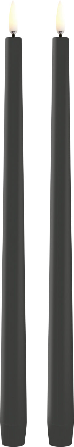 LED slim taper candle, Grey, Smooth, 2-pack, 2,3x32 cm