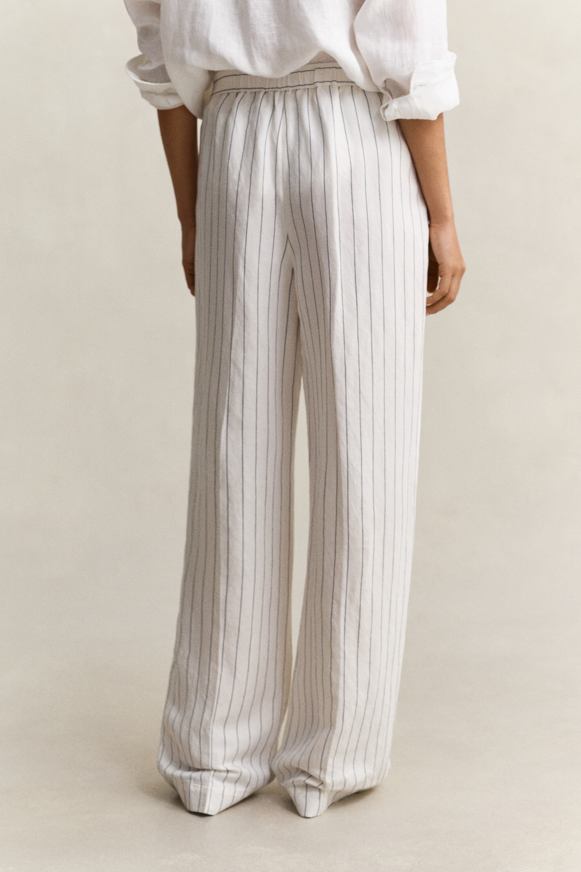 STRIPED LINEN BLEND PULL ON PANTS
