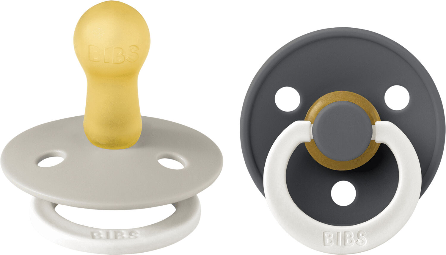 BIBS Pacifier Colour 2 PACK Latex Size 2 Sand GLOW/Iron GLOW