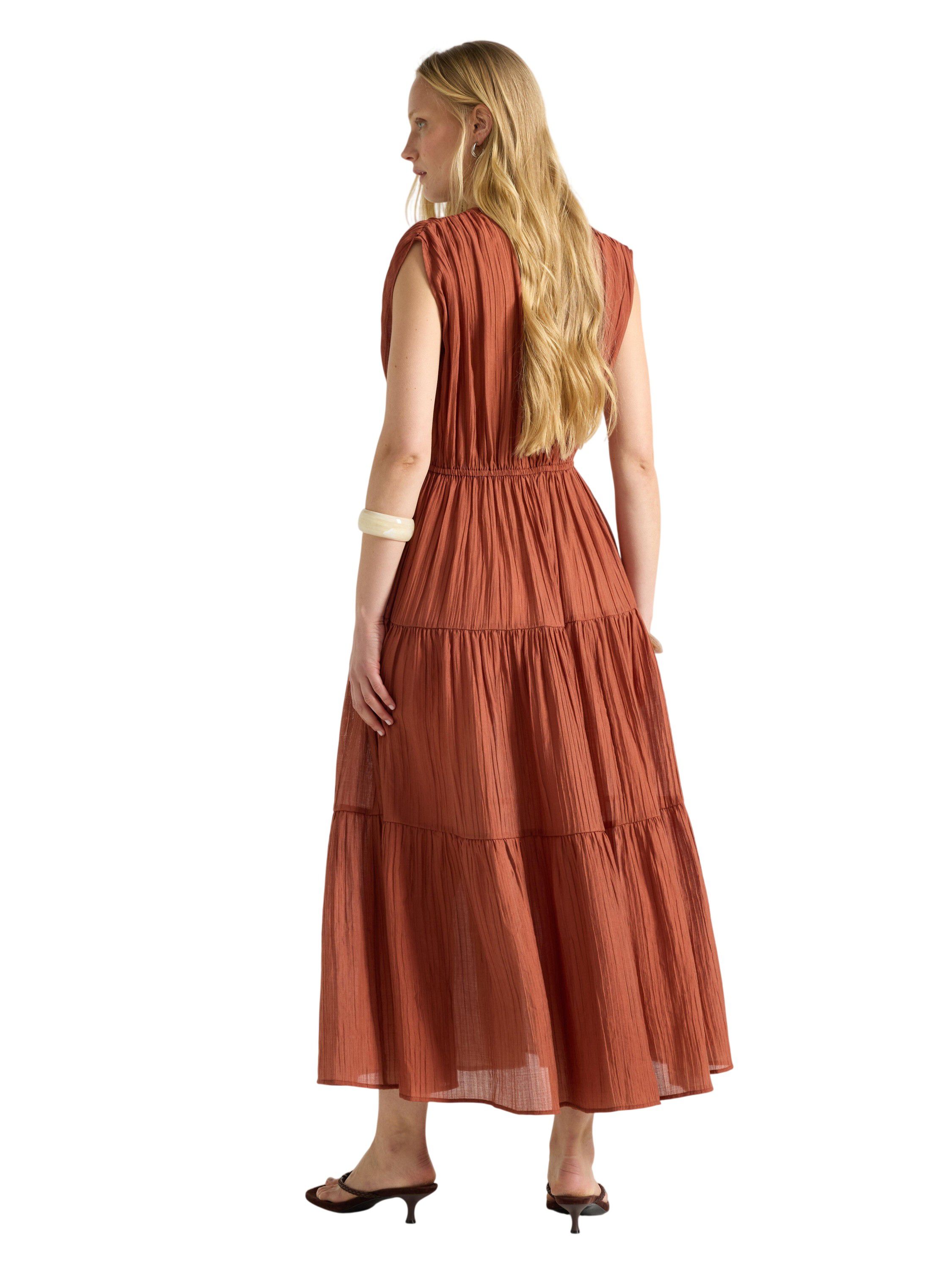 Midi dress with flounces and v-neck