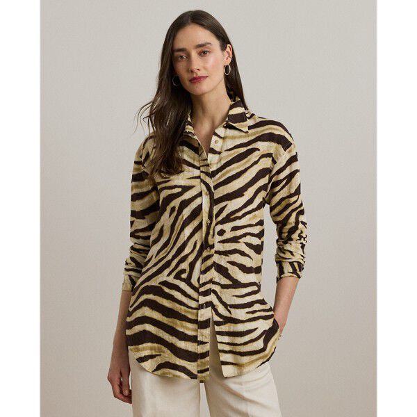 Relaxed Fit Zebra-Print Linen Shirt