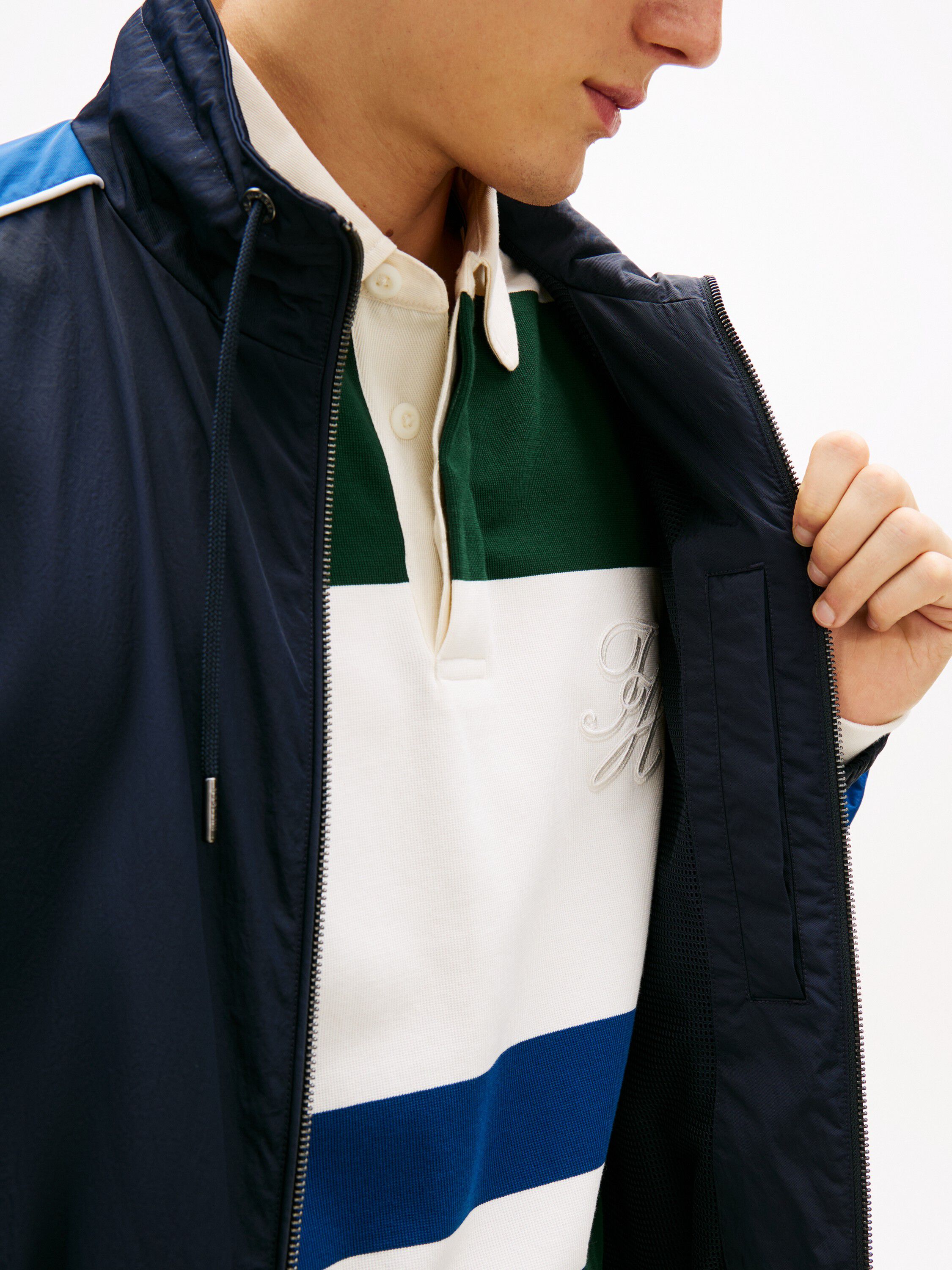 Crest Patch Stand-Up Collar Windbreaker