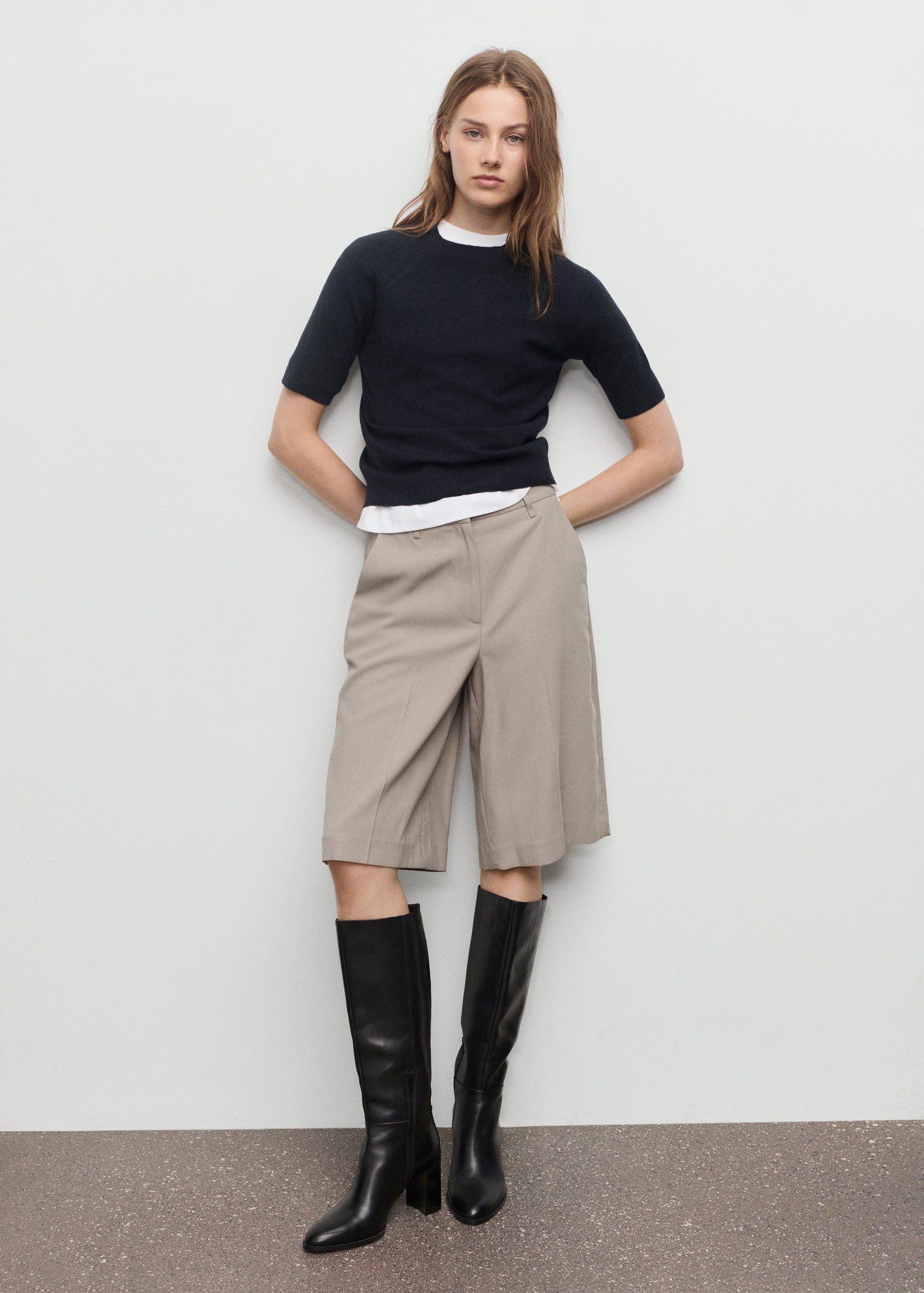 Short-sleeved wool-blend sweater