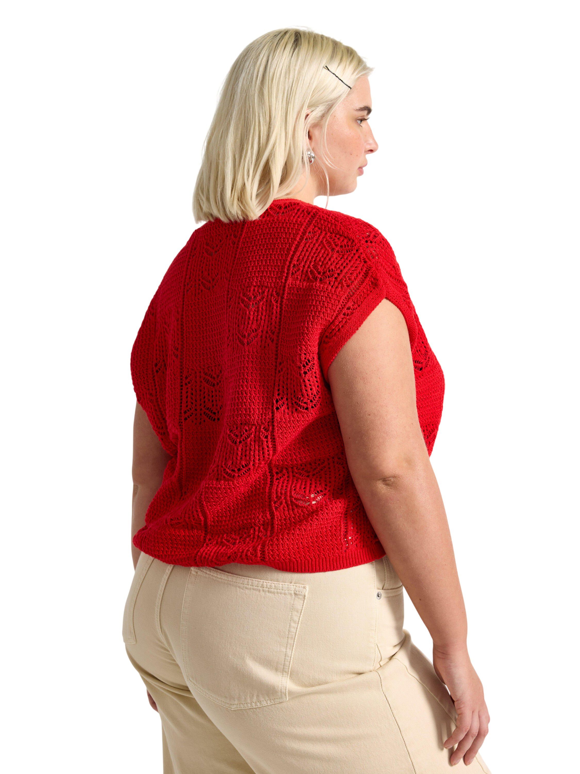 Pattern-knitted sleeveless cardigan