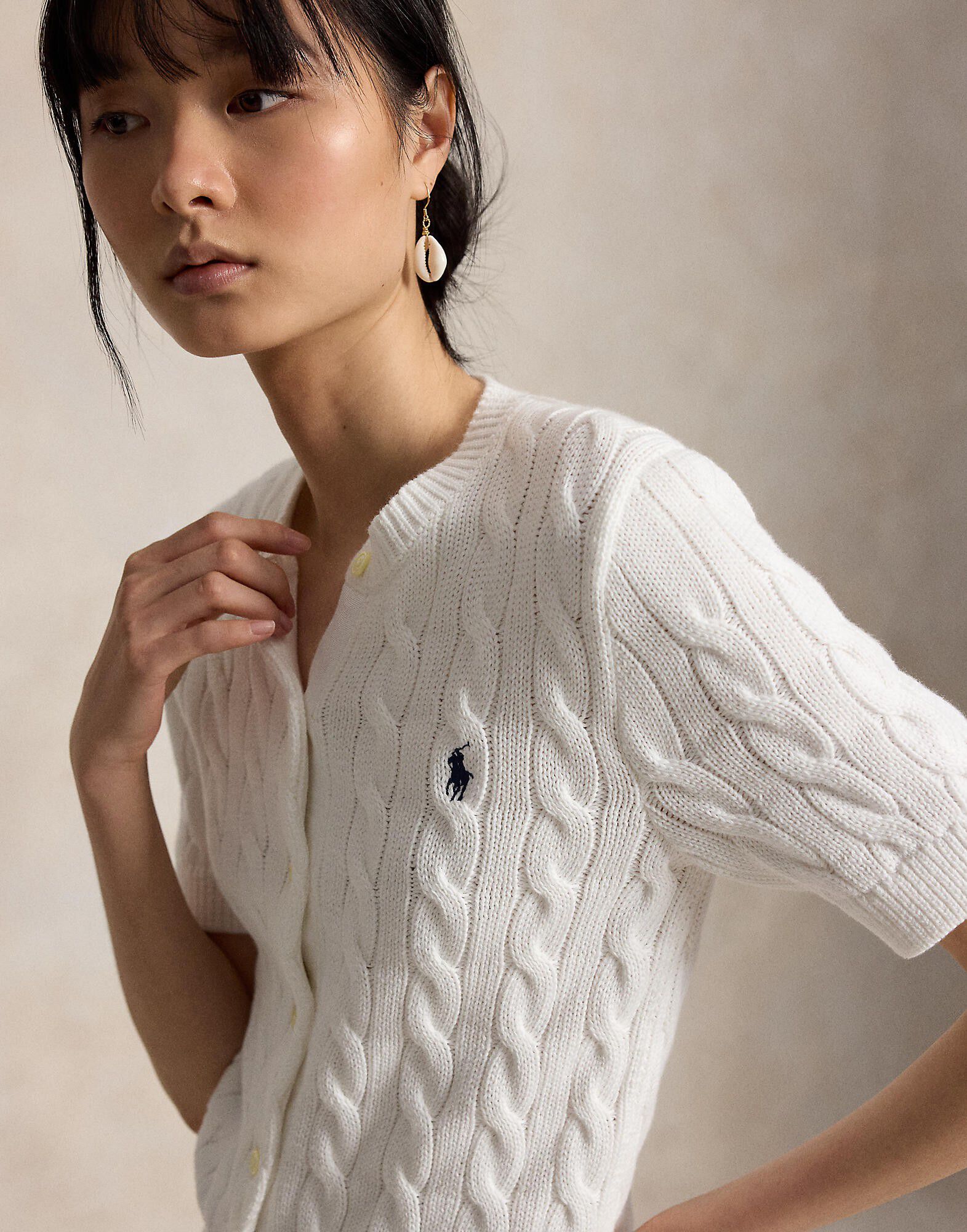 Cable-Knit Cotton Short-Sleeve Cardigan