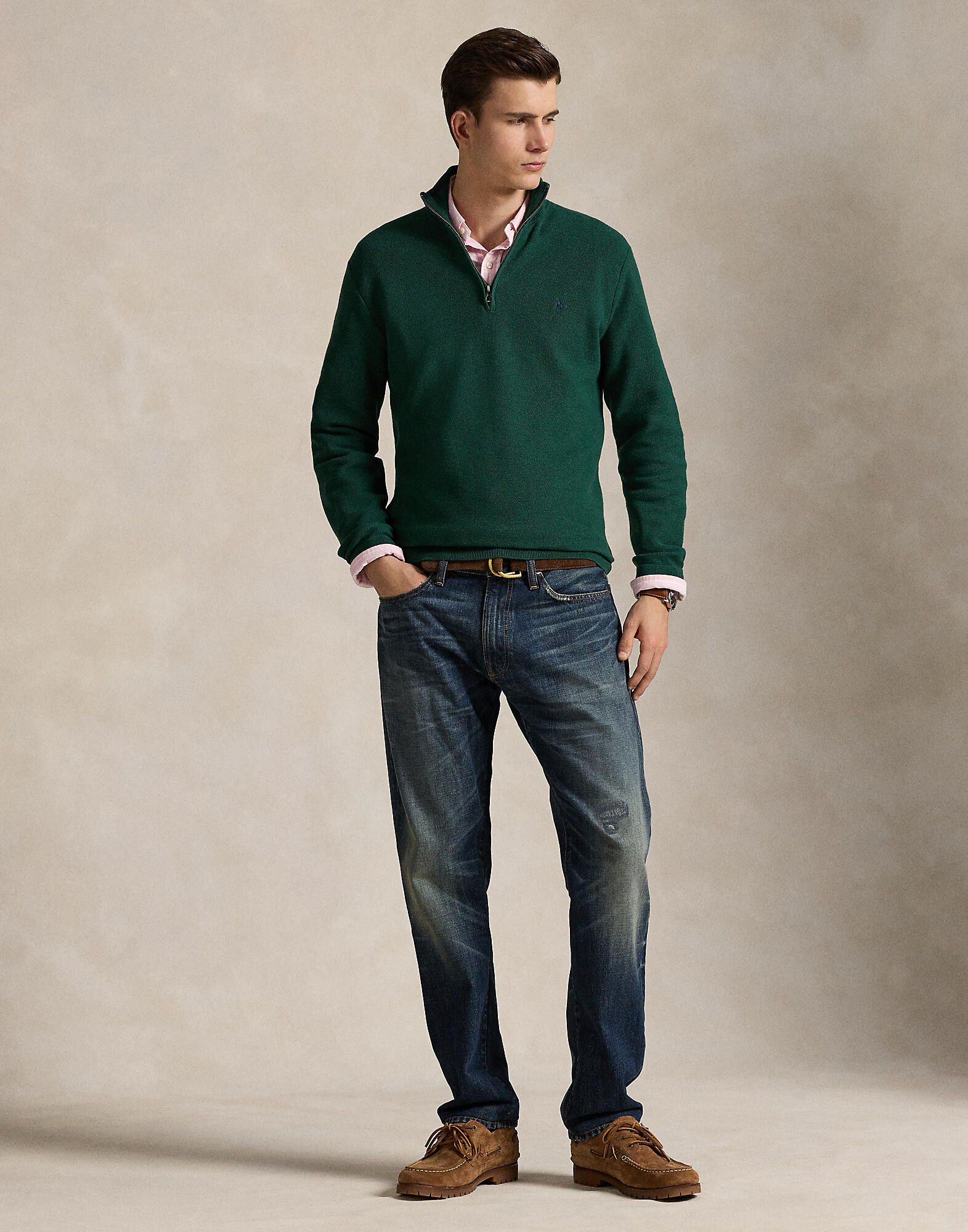 Mesh-Knit Cotton Quarter-Zip Sweater