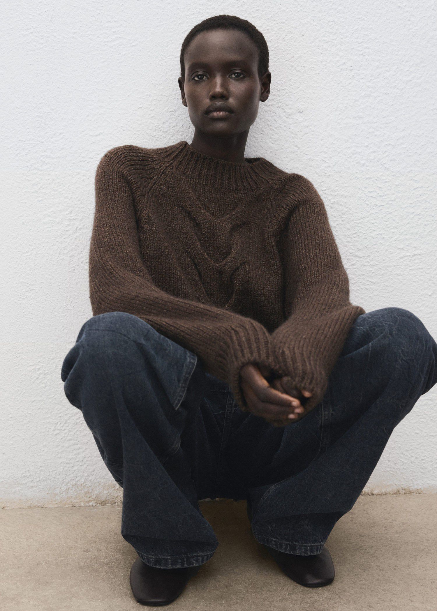 Braided sweater with perkins neck