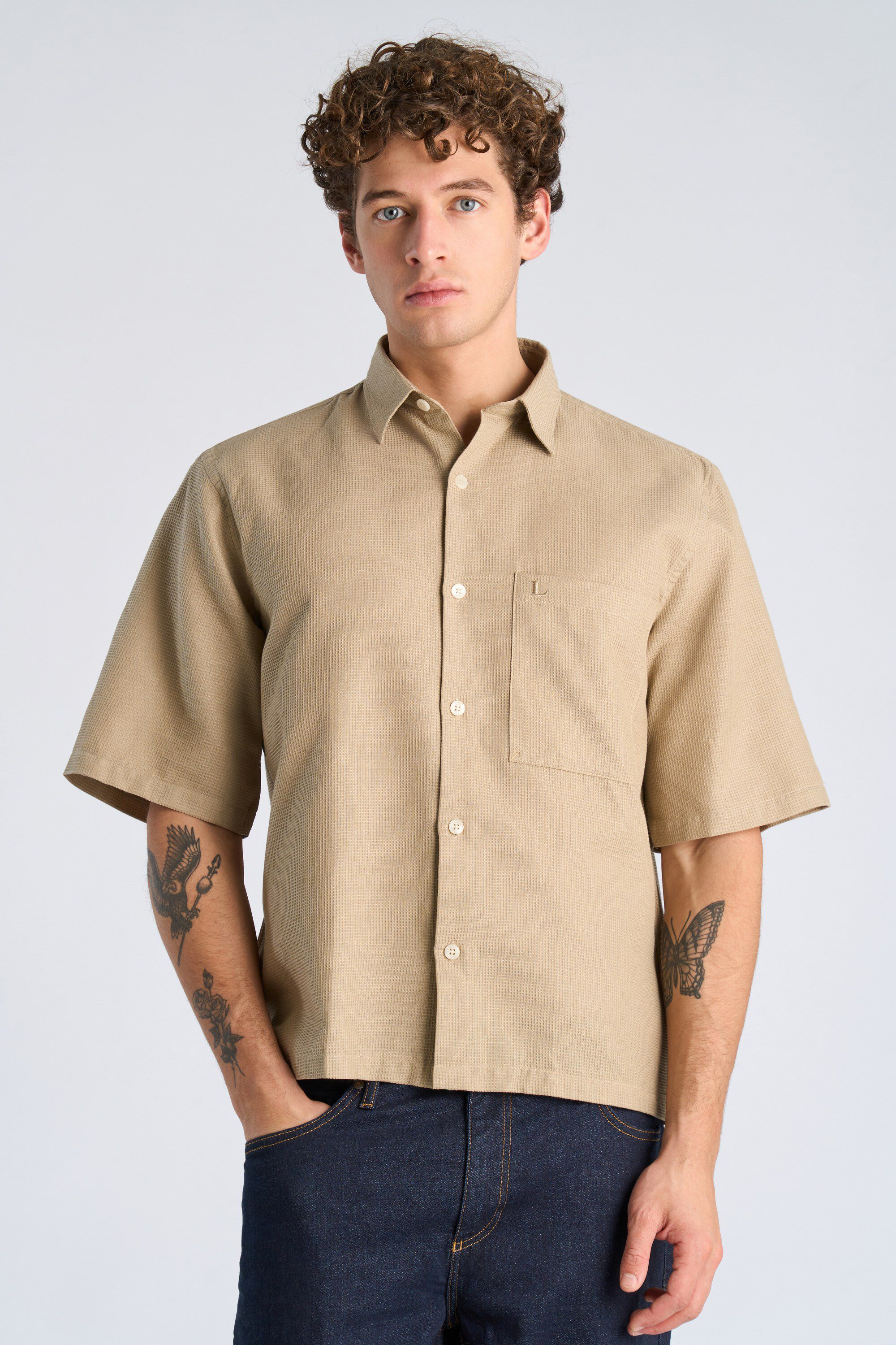 Solid dobby cotton shirt S/S
